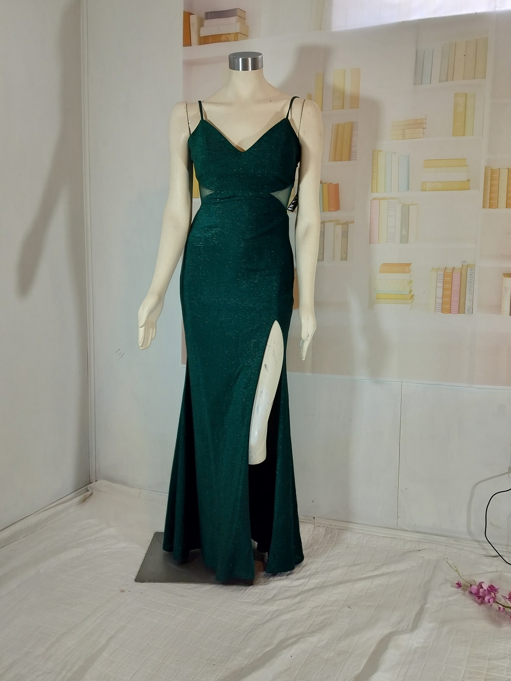 Trixxi Deep Emerald Green Spaghetti Strap Cutout Gown